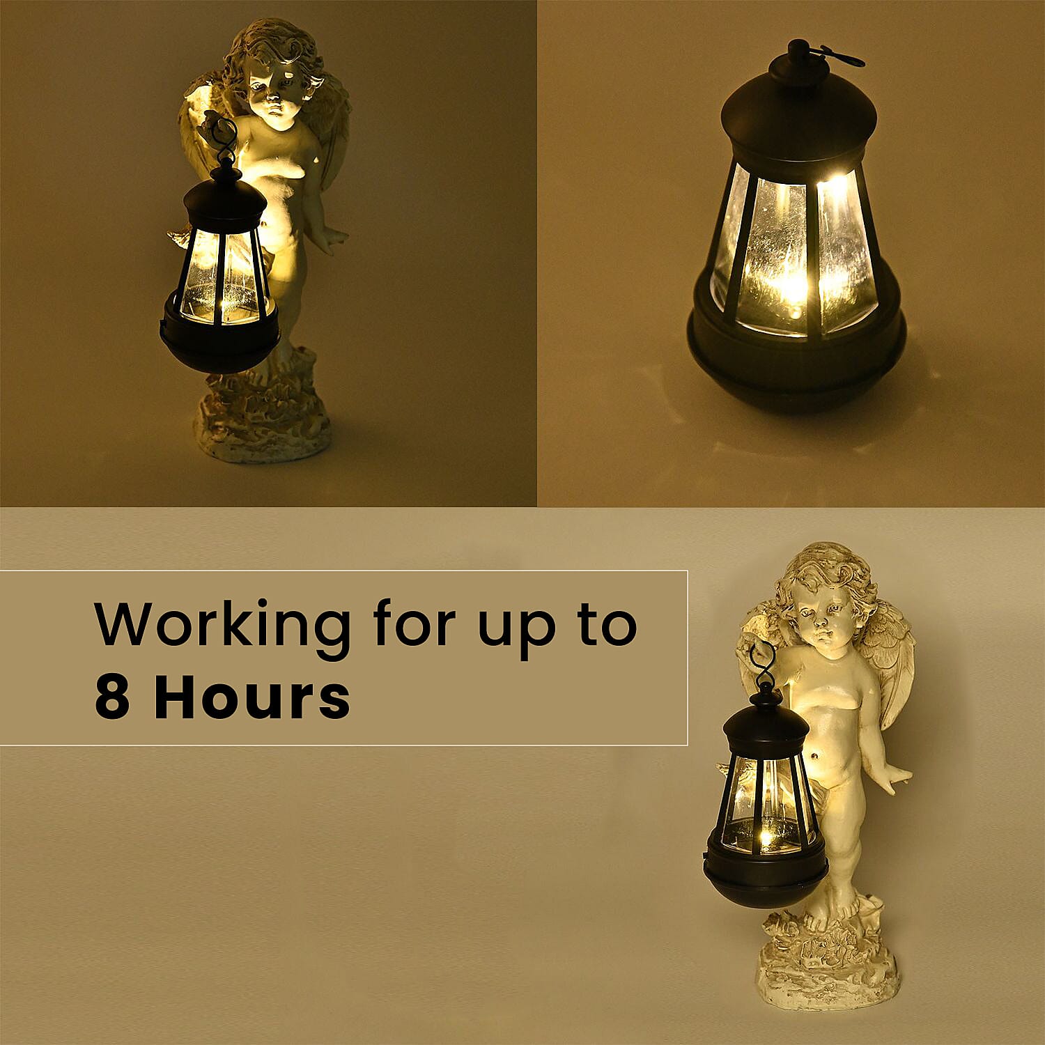 Ornamental Cherub Outdoor Solar Lantern  - Light up to 8 hrs (16.5x 12 x 28cm)