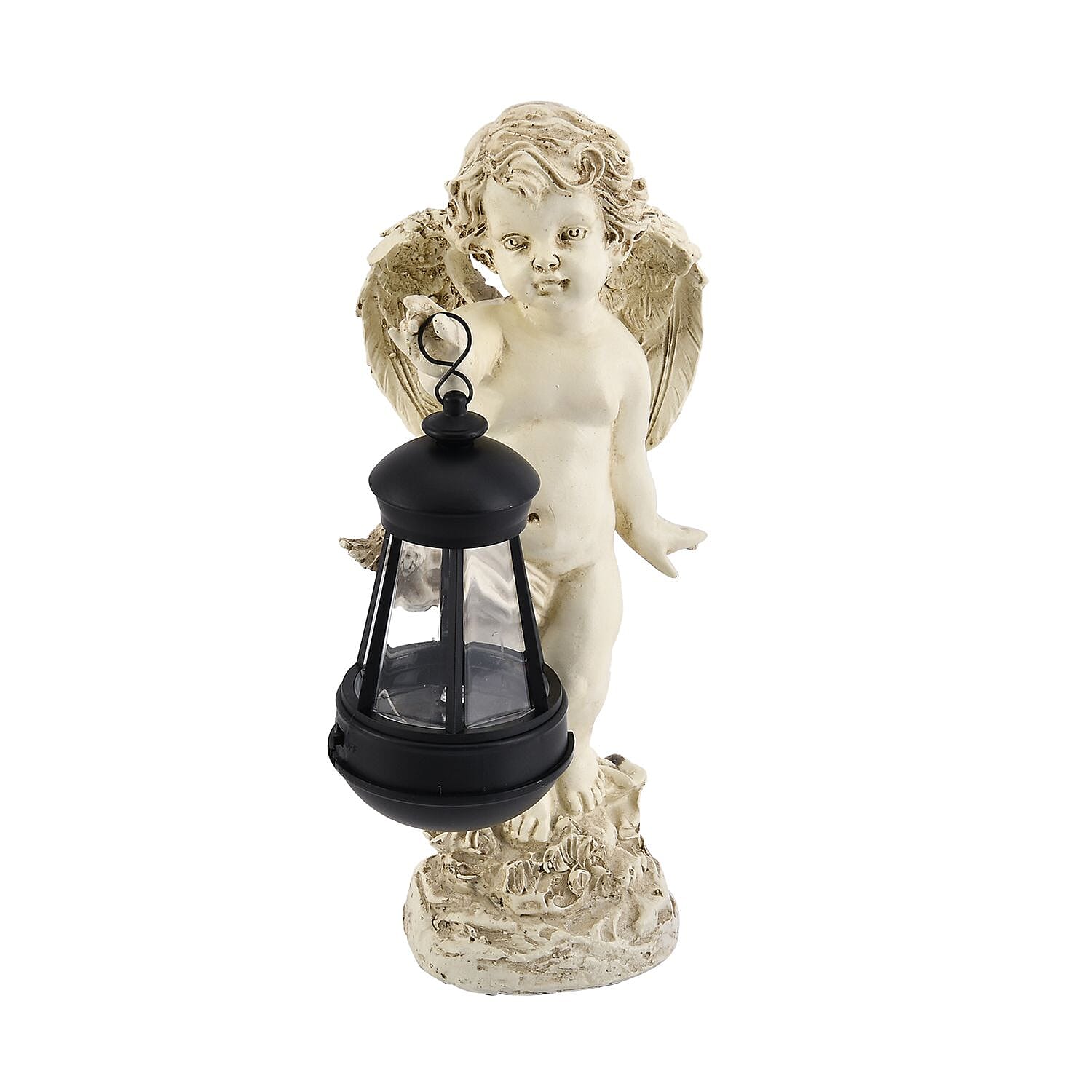 Ornamental Cherub Outdoor Solar Lantern  - Light up to 8 hrs (16.5x 12 x 28cm)