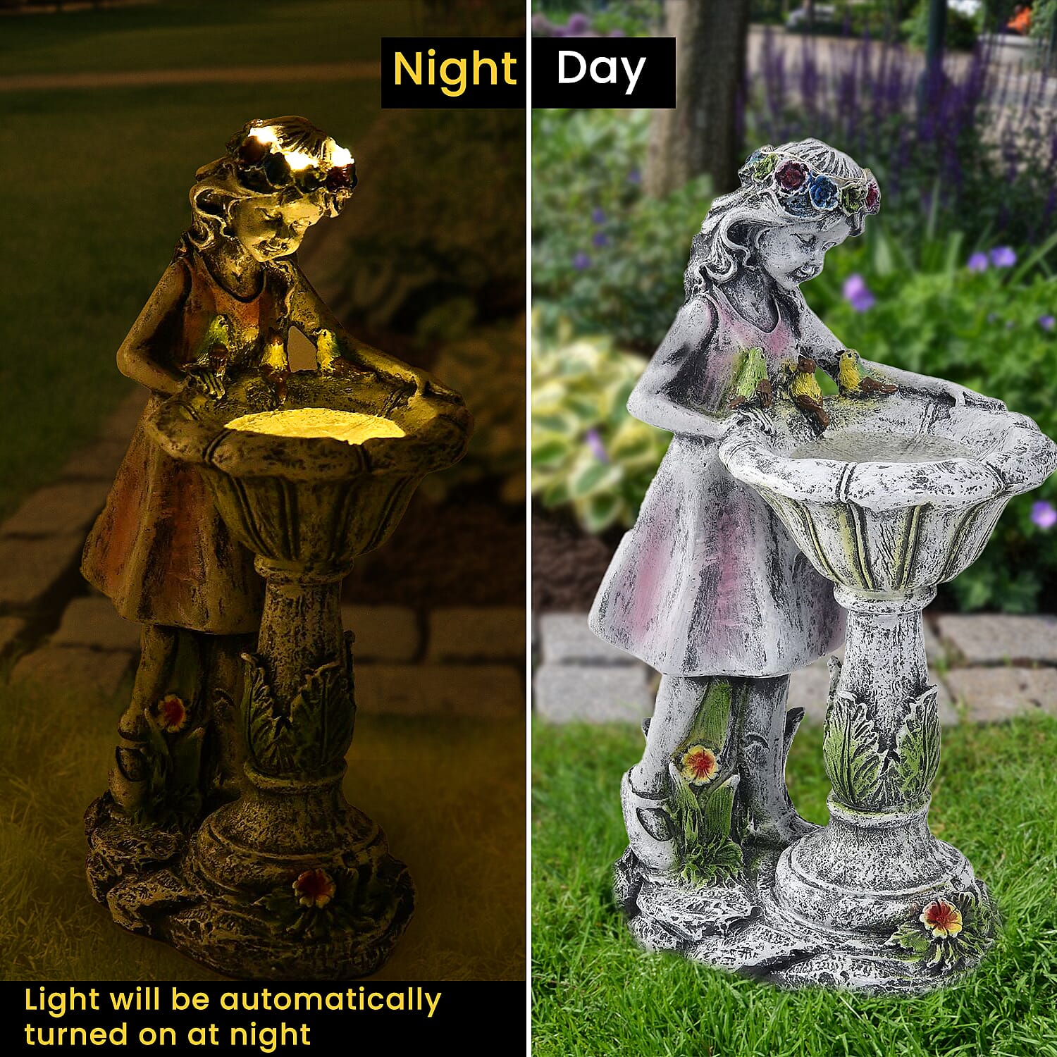 Ornamental Fairy Outdoor Solar Lantern and Bird Bath