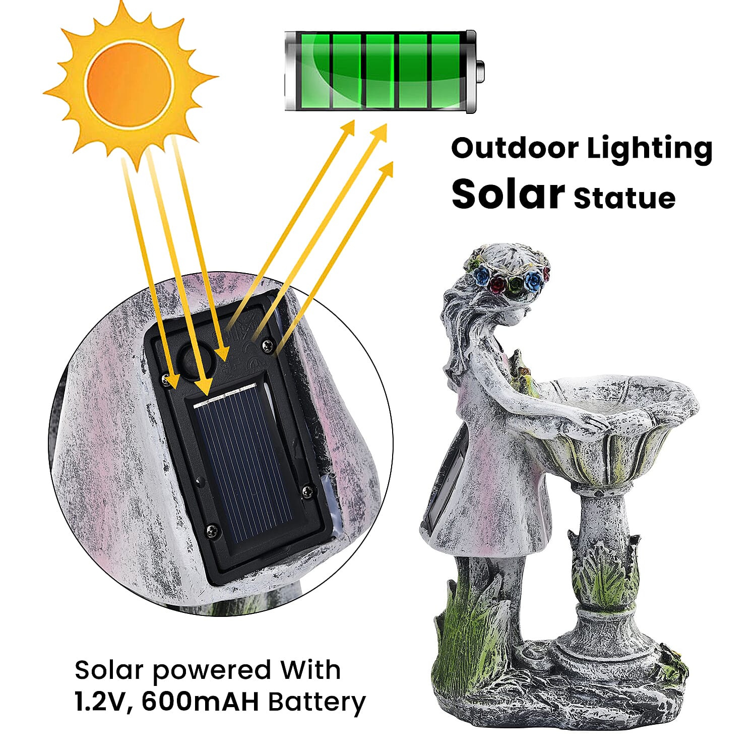 Ornamental Fairy Outdoor Solar Lantern and Bird Bath