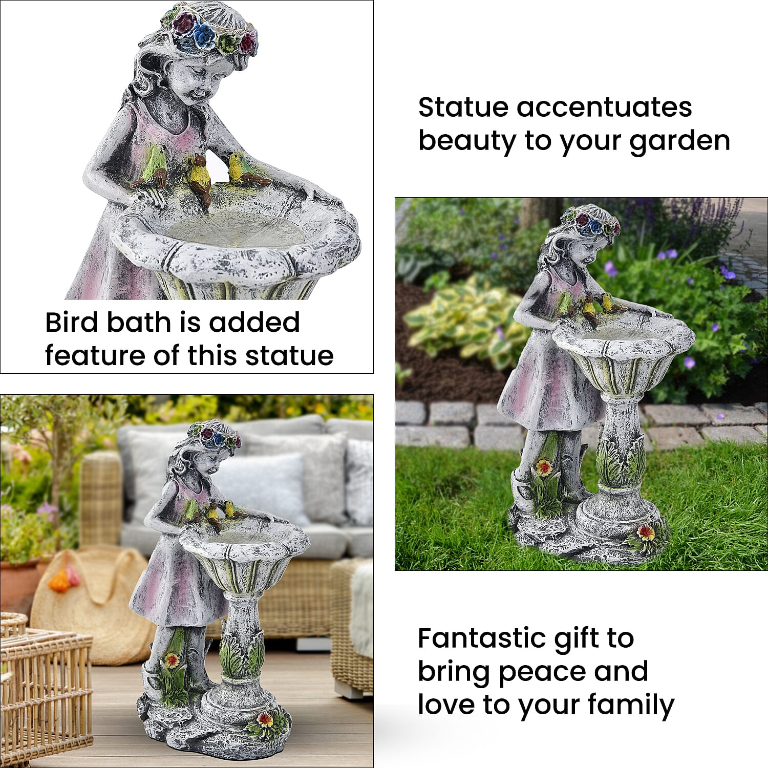 Ornamental Fairy Outdoor Solar Lantern and Bird Bath