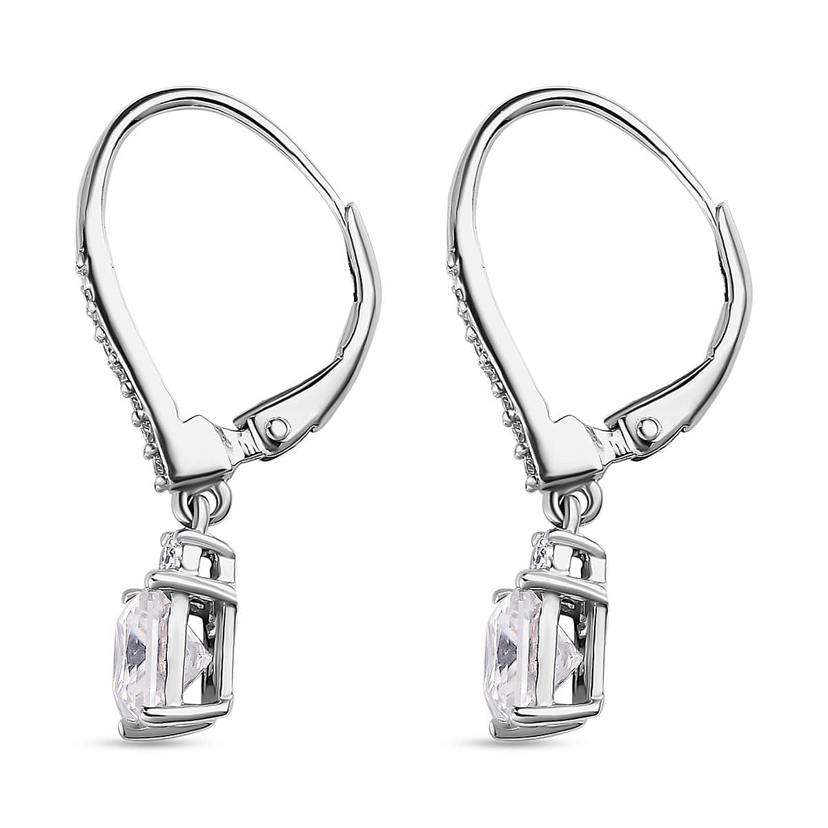 Moissanite Earrings with Lever Back in Platinum Overlay Sterling Silver 2.17 Ct.