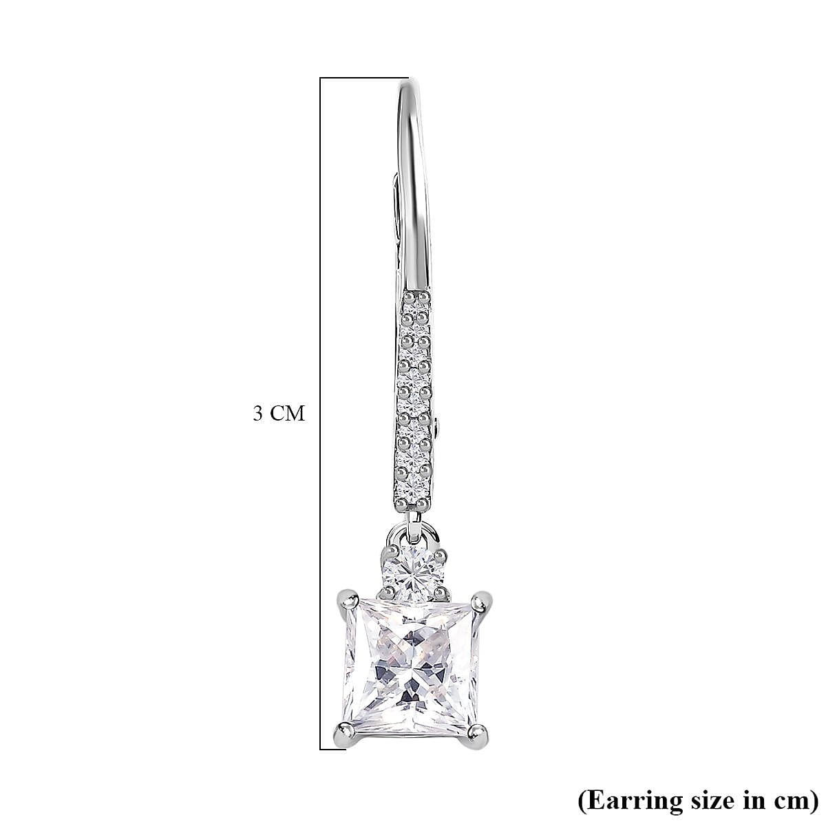 Moissanite Earrings with Lever Back in Platinum Overlay Sterling Silver 2.17 Ct.