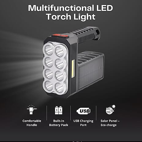 Energy Saving Solar Charging Powerful LED Torch with in-built Power Bank - 1200mah