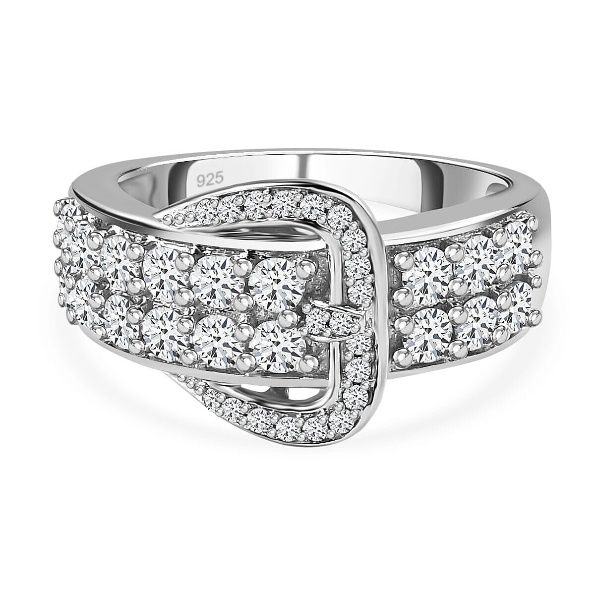 Moissanite  Ring in Platinum Overlay Sterling Silver 1.317 Ct.