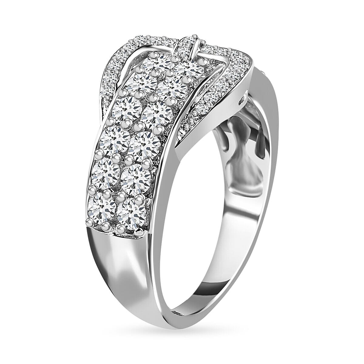 Moissanite  Ring in Platinum Overlay Sterling Silver 1.317 Ct.