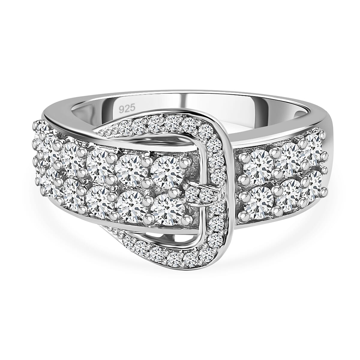 Moissanite  Ring in Platinum Overlay Sterling Silver 1.317 Ct.
