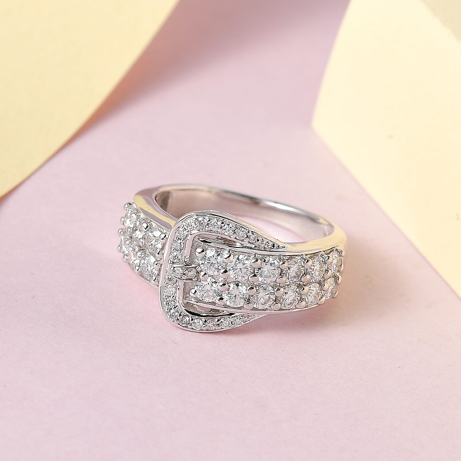 Moissanite  Ring in Platinum Overlay Sterling Silver 1.317 Ct.