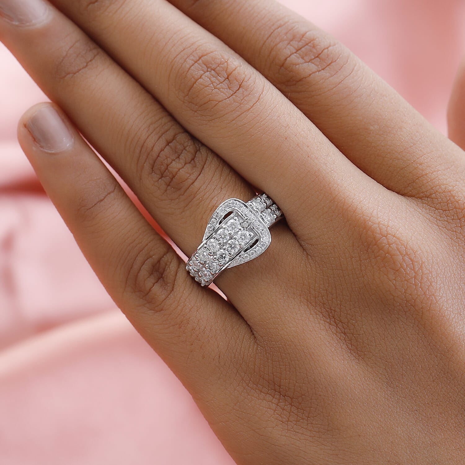 Moissanite  Ring in Platinum Overlay Sterling Silver 1.317 Ct.