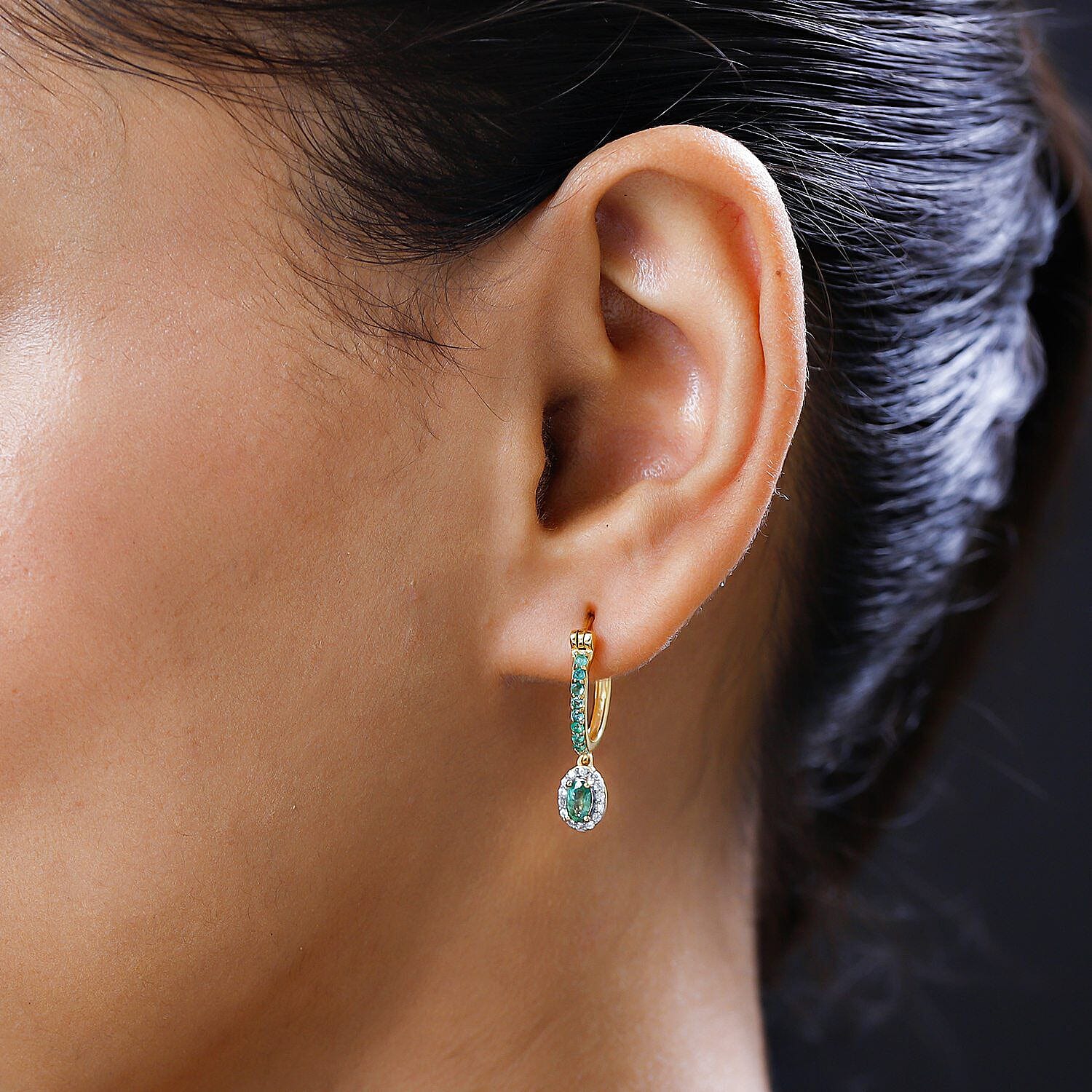 Emerald and Natural Cambodian Zircon Dangling Earrings (with Push Back) in 18K Vermeil Yellow Gold Plated Sterling Silver