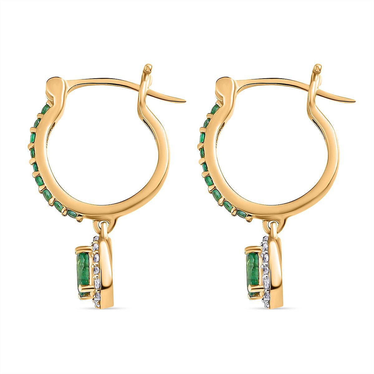 Emerald and Natural Cambodian Zircon Dangling Earrings (with Push Back) in 18K Vermeil Yellow Gold Plated Sterling Silver