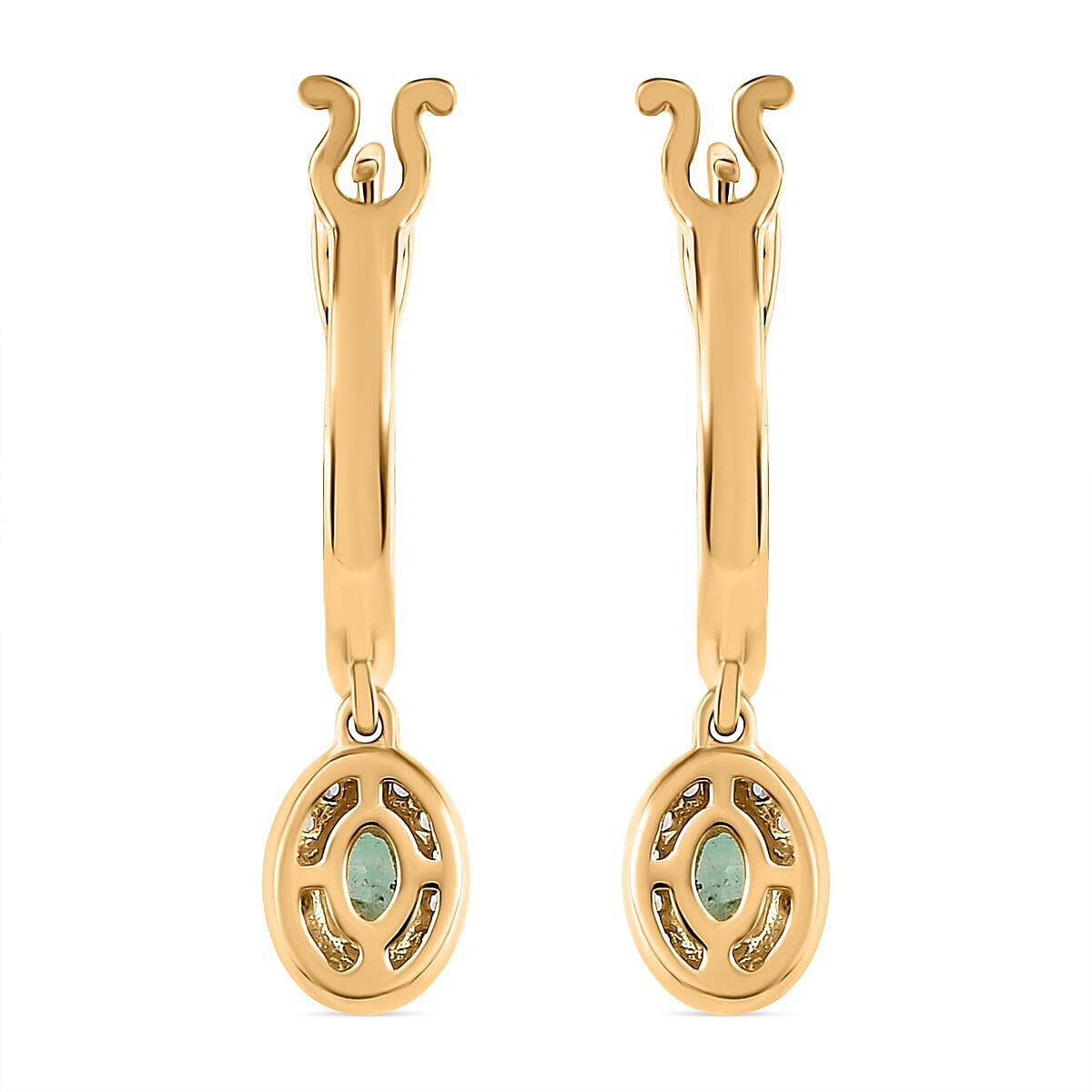 Emerald and Natural Cambodian Zircon Dangling Earrings (with Push Back) in 18K Vermeil Yellow Gold Plated Sterling Silver
