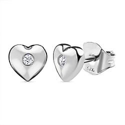 Diamond Heart Earrings in Platinum Overlay Sterling Silver 0.034 Ct.