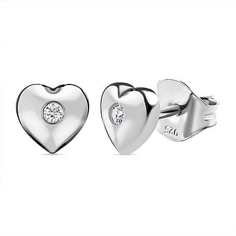 Diamond Heart Earrings (with Push Post) in Platinum Overlay Sterling Silver 0.034 Ct.