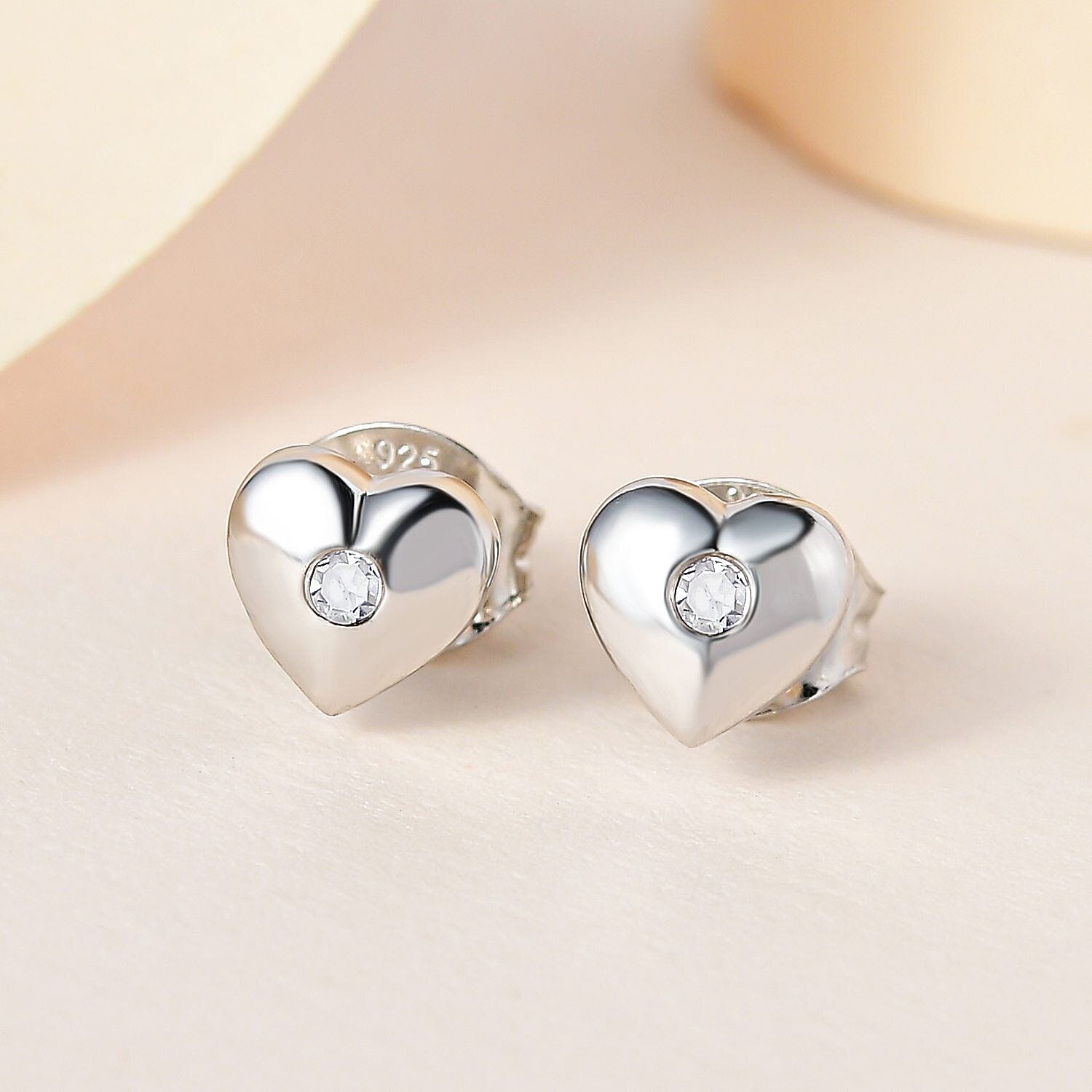 Diamond Heart Earrings in Platinum Overlay Sterling Silver 0.034 Ct.