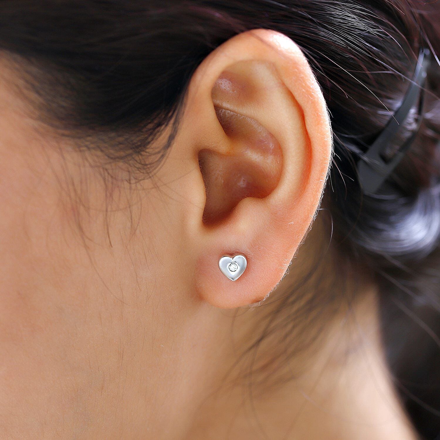 Diamond Heart Earrings in Platinum Overlay Sterling Silver 0.034 Ct.