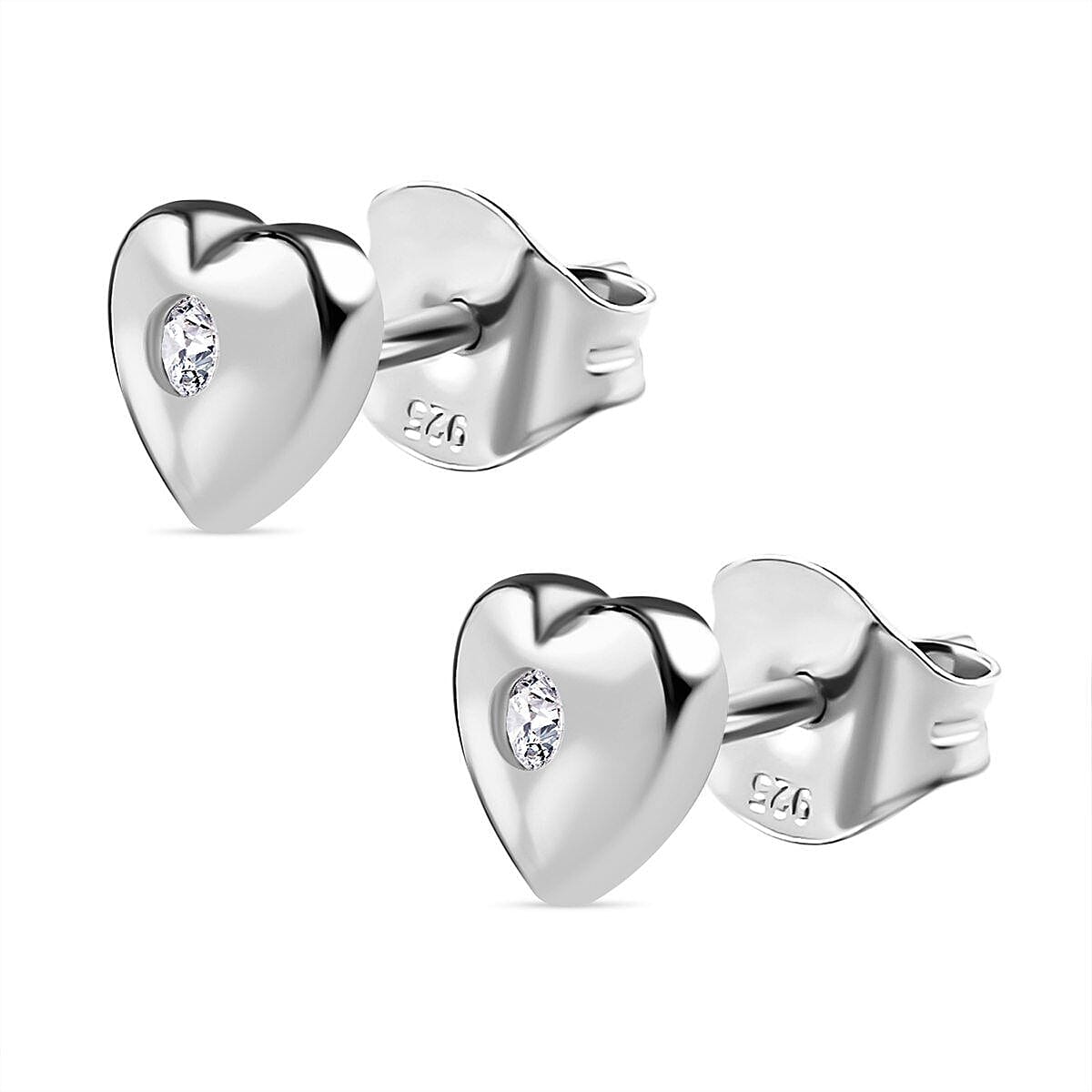 Diamond Heart Earrings in Platinum Overlay Sterling Silver 0.034 Ct.