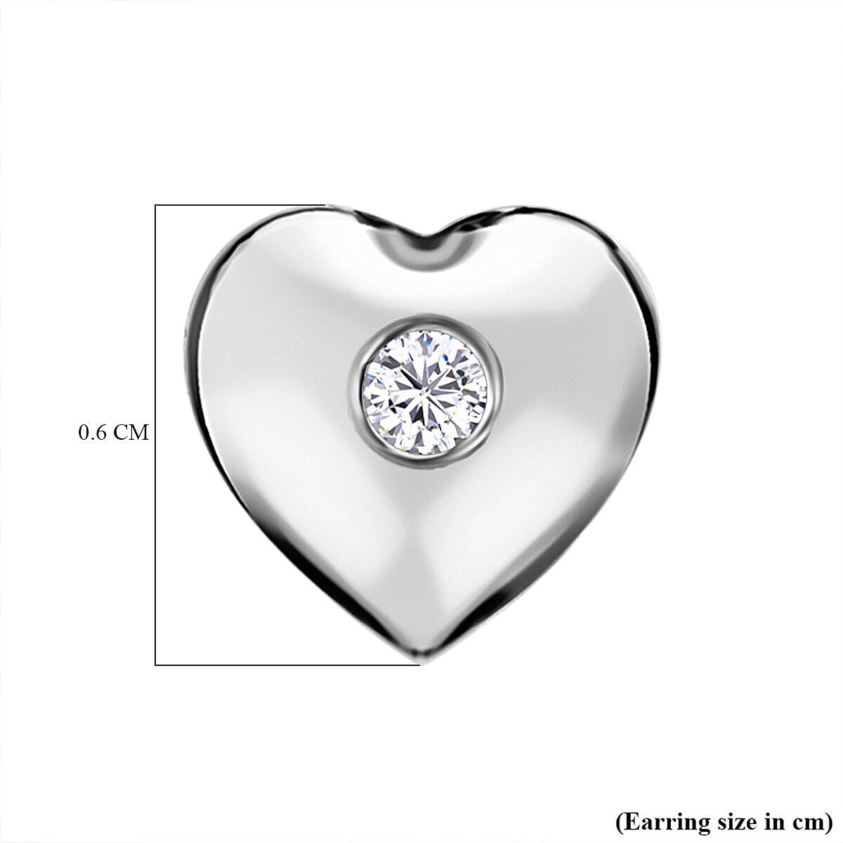 Diamond Heart Earrings in Platinum Overlay Sterling Silver 0.034 Ct.