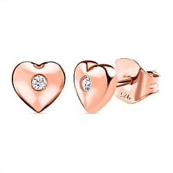 Diamond Heart Earrings in 18K Rose Gold Vermeil Plated Sterling Silver 0.034 Ct.
