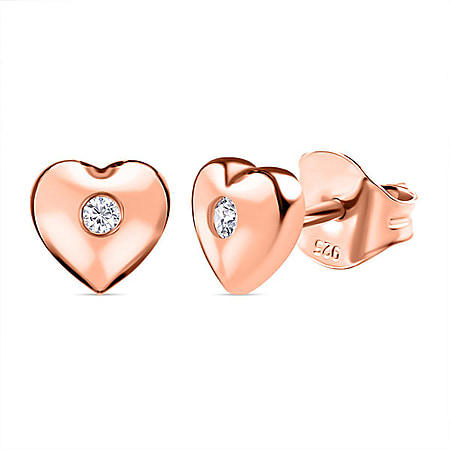 Diamond Heart Earrings in 18K Rose Gold Vermeil Plated Sterling Silver 0.034 Ct.