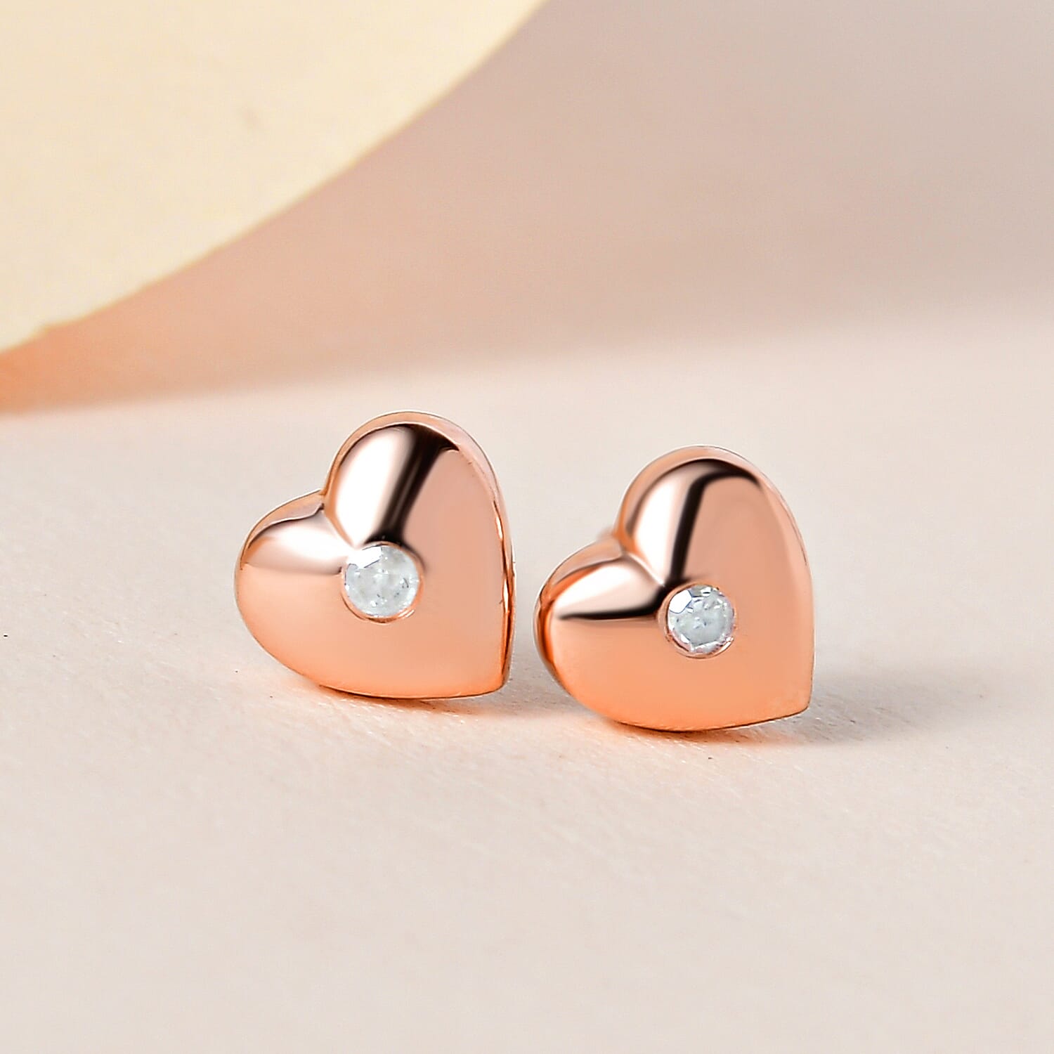 Diamond Heart Earrings in 18K Rose Gold Vermeil Plated Sterling Silver 0.034 Ct.