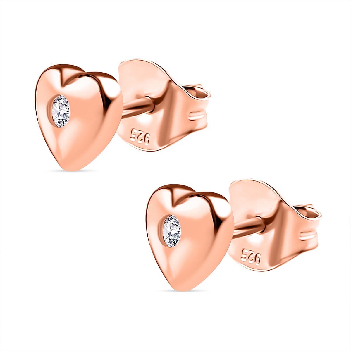 Diamond Heart Earrings in 18K Rose Gold Vermeil Plated Sterling Silver 0.034 Ct.