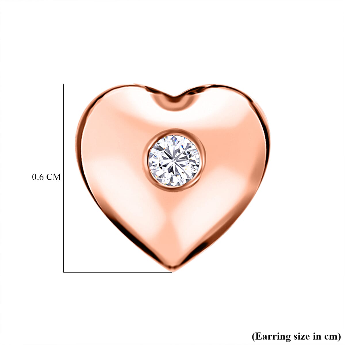 Diamond Heart Earrings in 18K Rose Gold Vermeil Plated Sterling Silver 0.034 Ct.