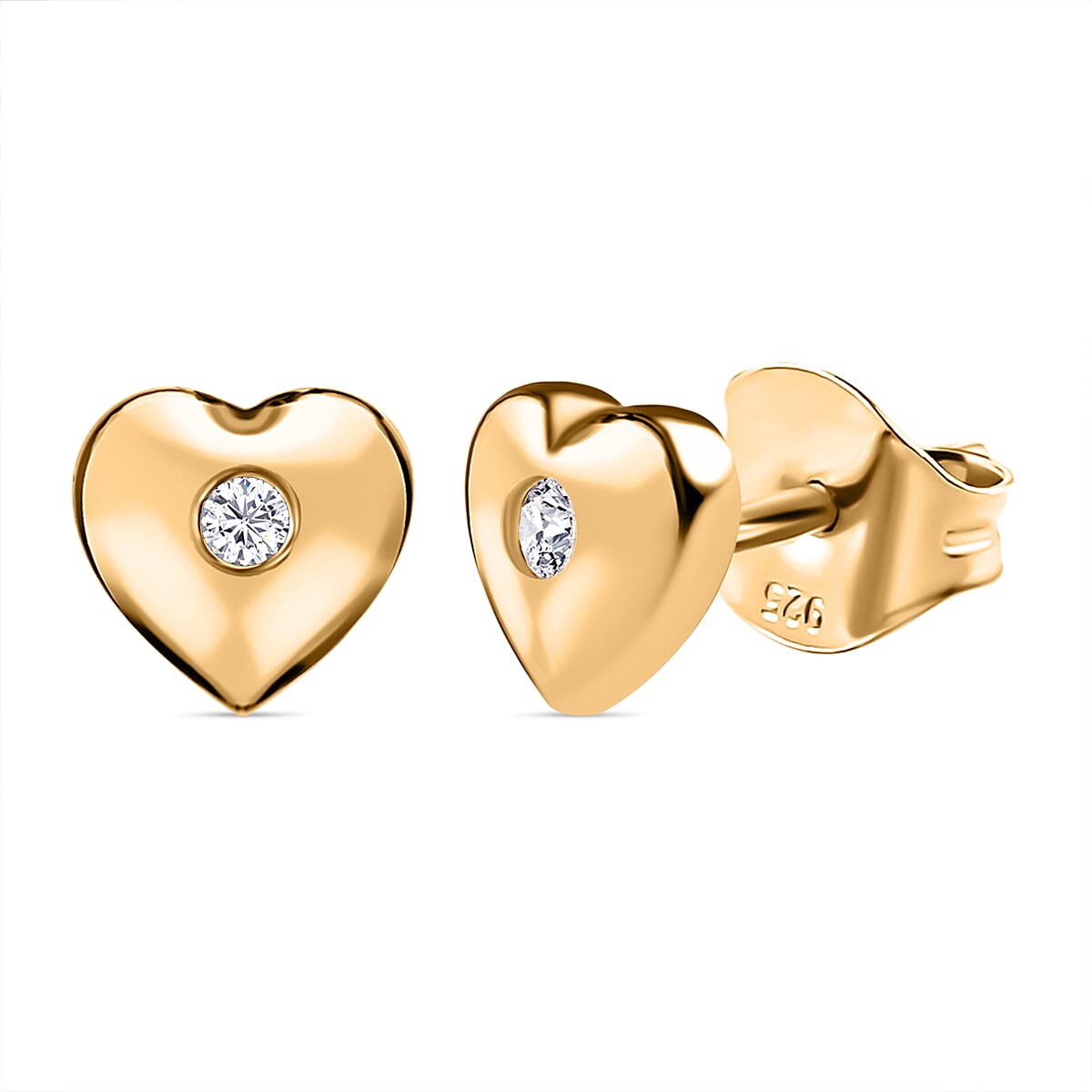 Buy 925 Sterling Gold Vermeil Diamond Stud Heart Earrings