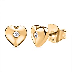Diamond Heart Earrings in 18K Yellow Gold Vermeil Plated Sterling Silver 0.034 Ct.