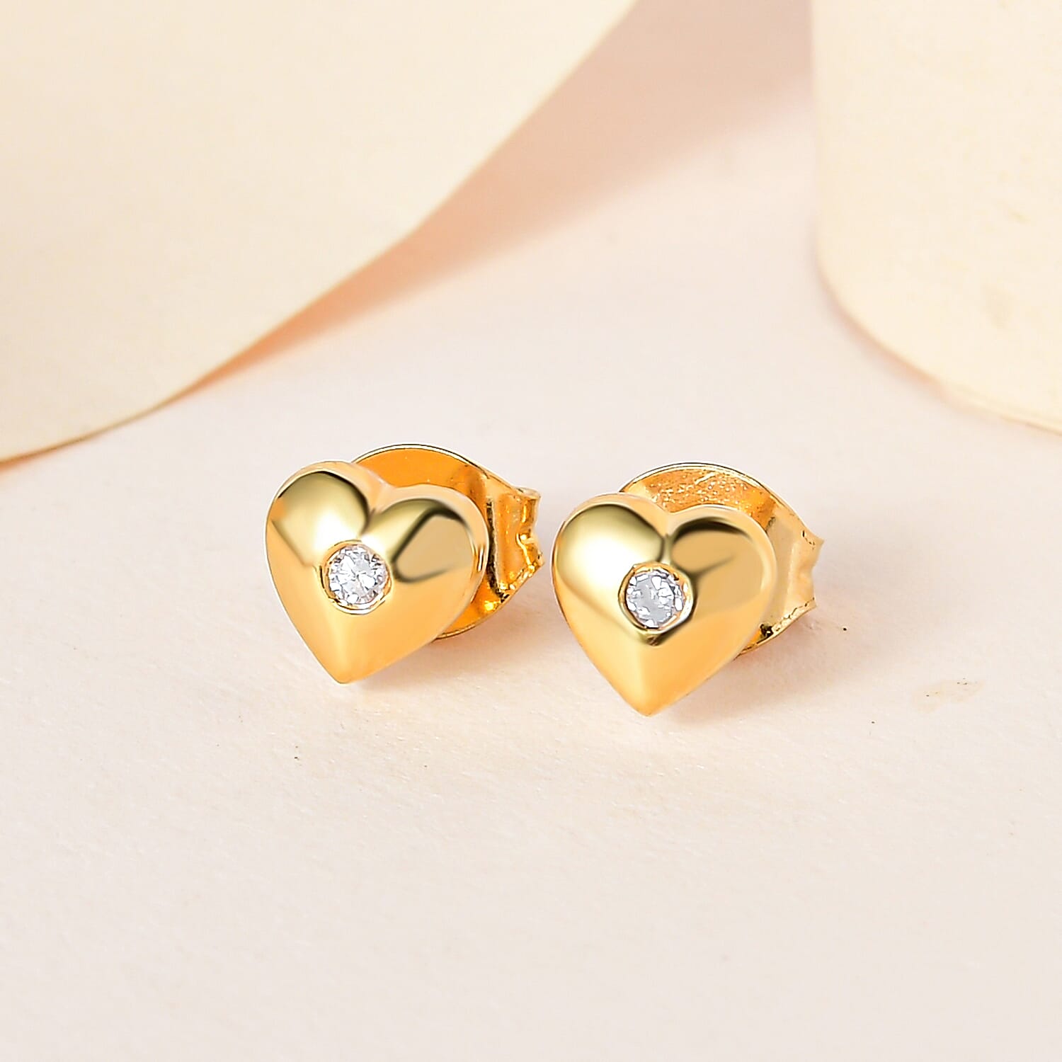 Diamond Heart Earrings in 18K Yellow Gold Vermeil Plated Sterling Silver