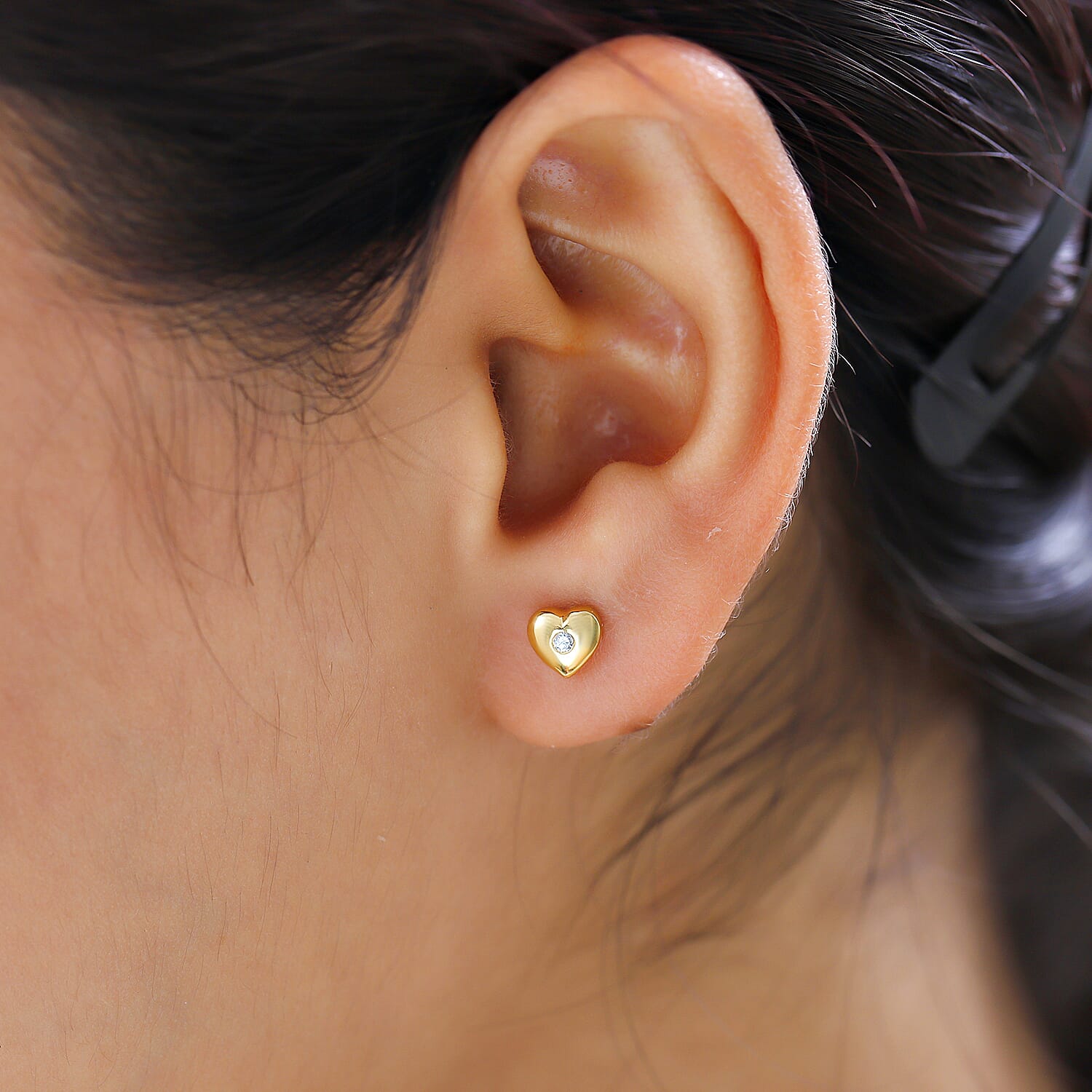 Diamond Heart Earrings in 18K Yellow Gold Vermeil Plated Sterling Silver