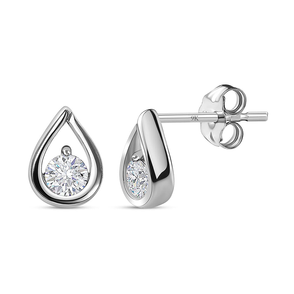 9K White Gold Diamond (G-H) Stud Earrings 0.19 Ct