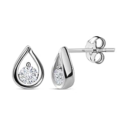 9K White Gold Diamond (I3 - G/H) Stud Earrings (with Push Post) 0.19 Ct