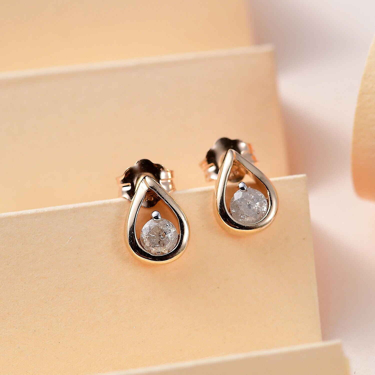 9K Yellow Gold Diamond Stud Tear Drop Earrings