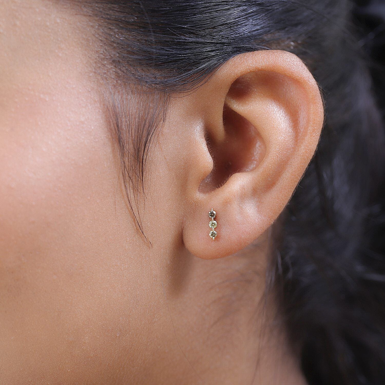 9K Yellow Gold SGL Certified Champagne Diamond, Natural Yellow Diamond, Natural Olive Diamond Stud Earrings 0.25 Ct