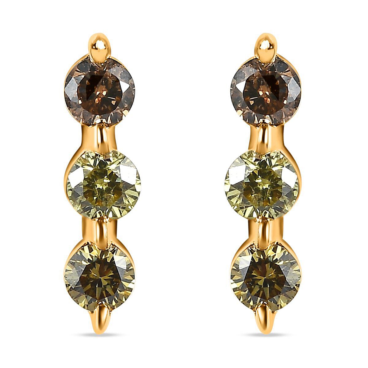 9K Yellow Gold SGL Certified Champagne Diamond, Natural Yellow Diamond, Natural Olive Diamond Stud Earrings 0.25 Ct