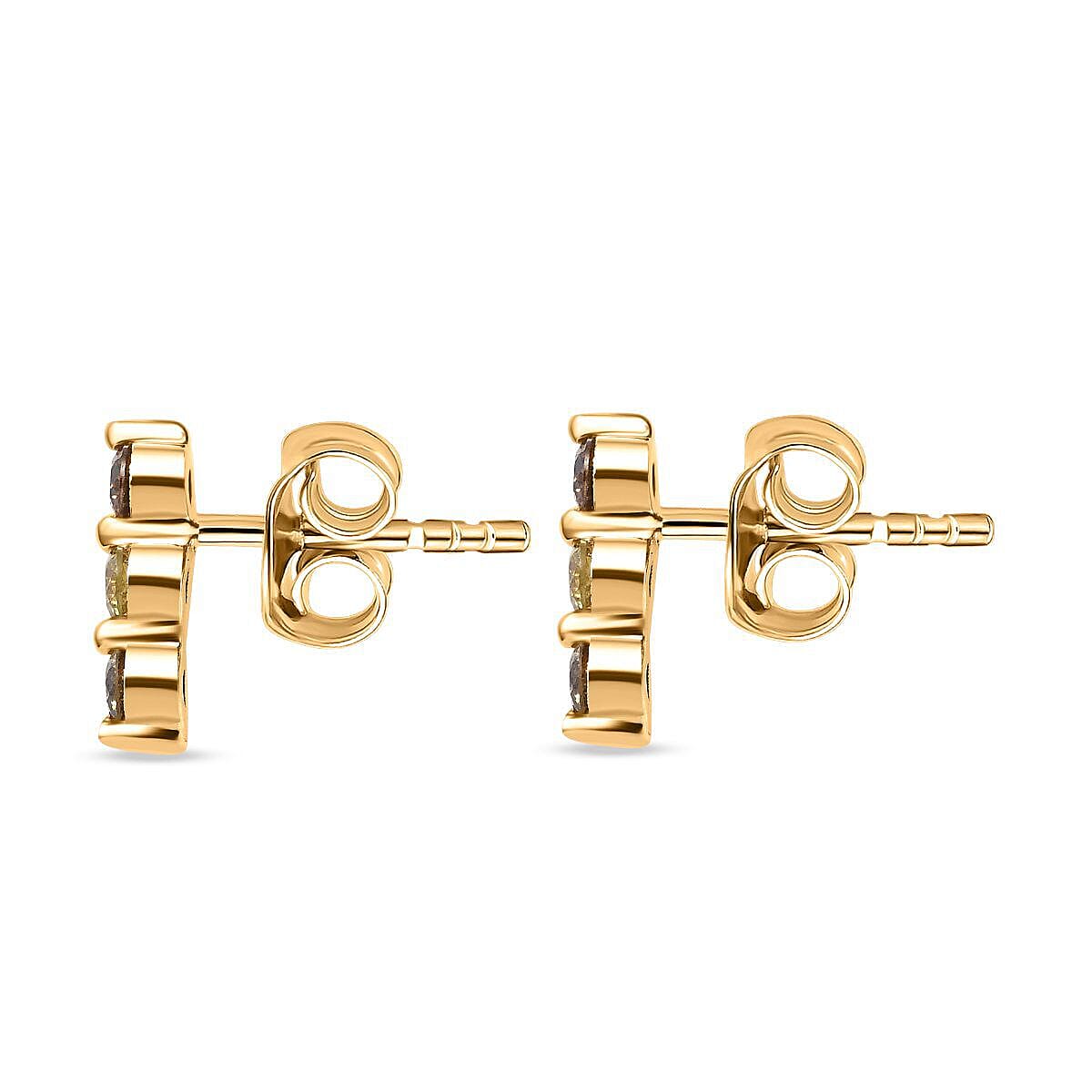 9K Yellow Gold SGL Certified Champagne Diamond, Natural Yellow Diamond, Natural Olive Diamond Stud Earrings 0.25 Ct
