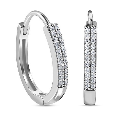 Diamond Hoop Earrings in Platinum Overlay Sterling Silver 0.25 Ct.