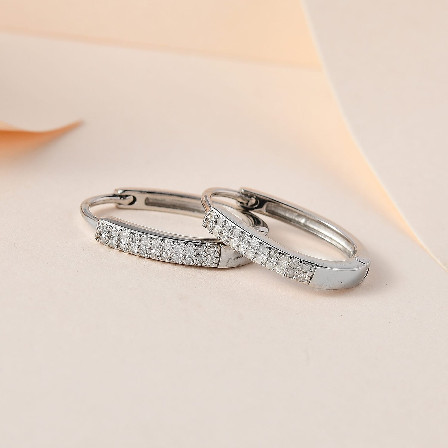 Diamond Hoop Earrings in Platinum Overlay Sterling Silver 0.25 Ct.