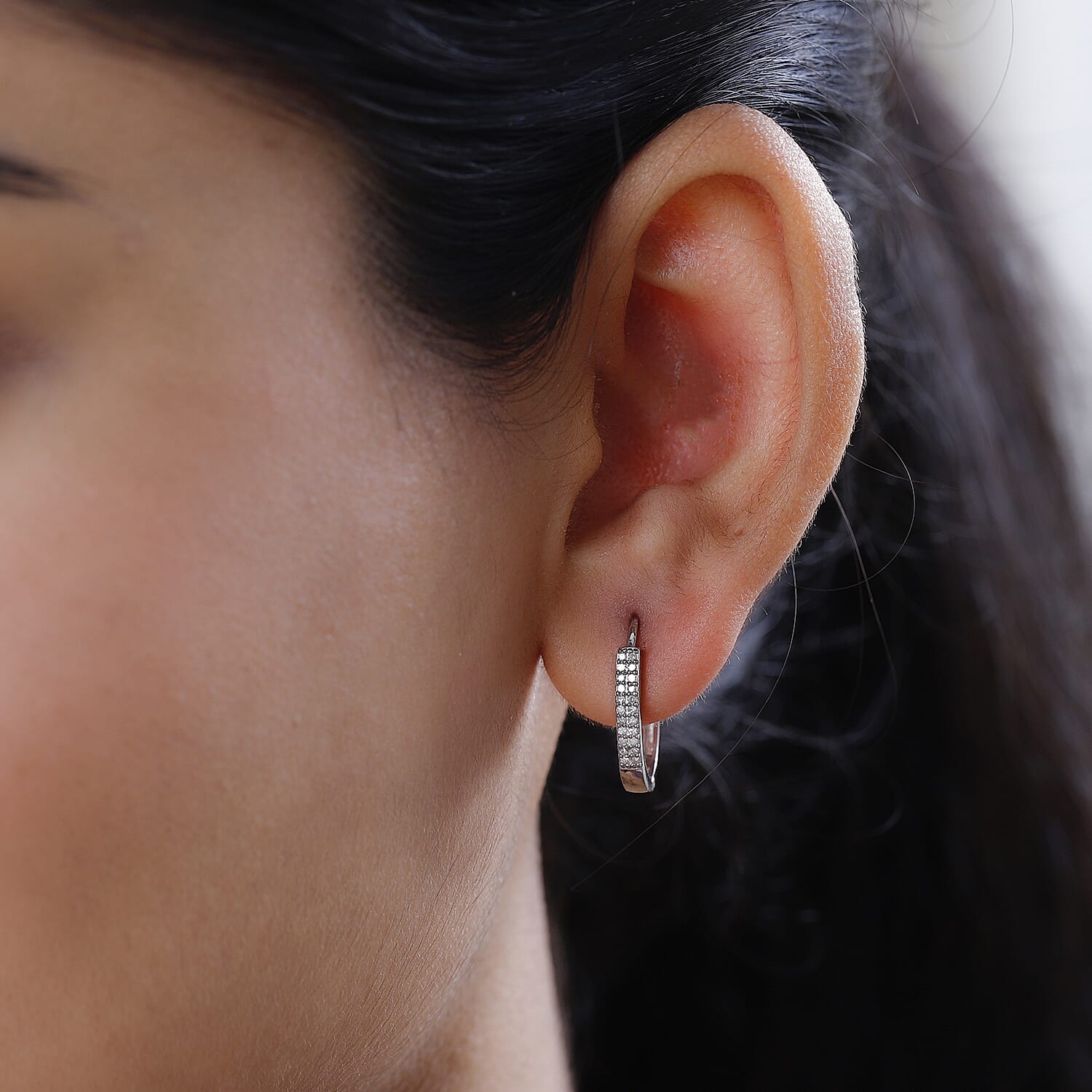 Diamond Hoop Earrings in Platinum Overlay Sterling Silver 0.25 Ct.