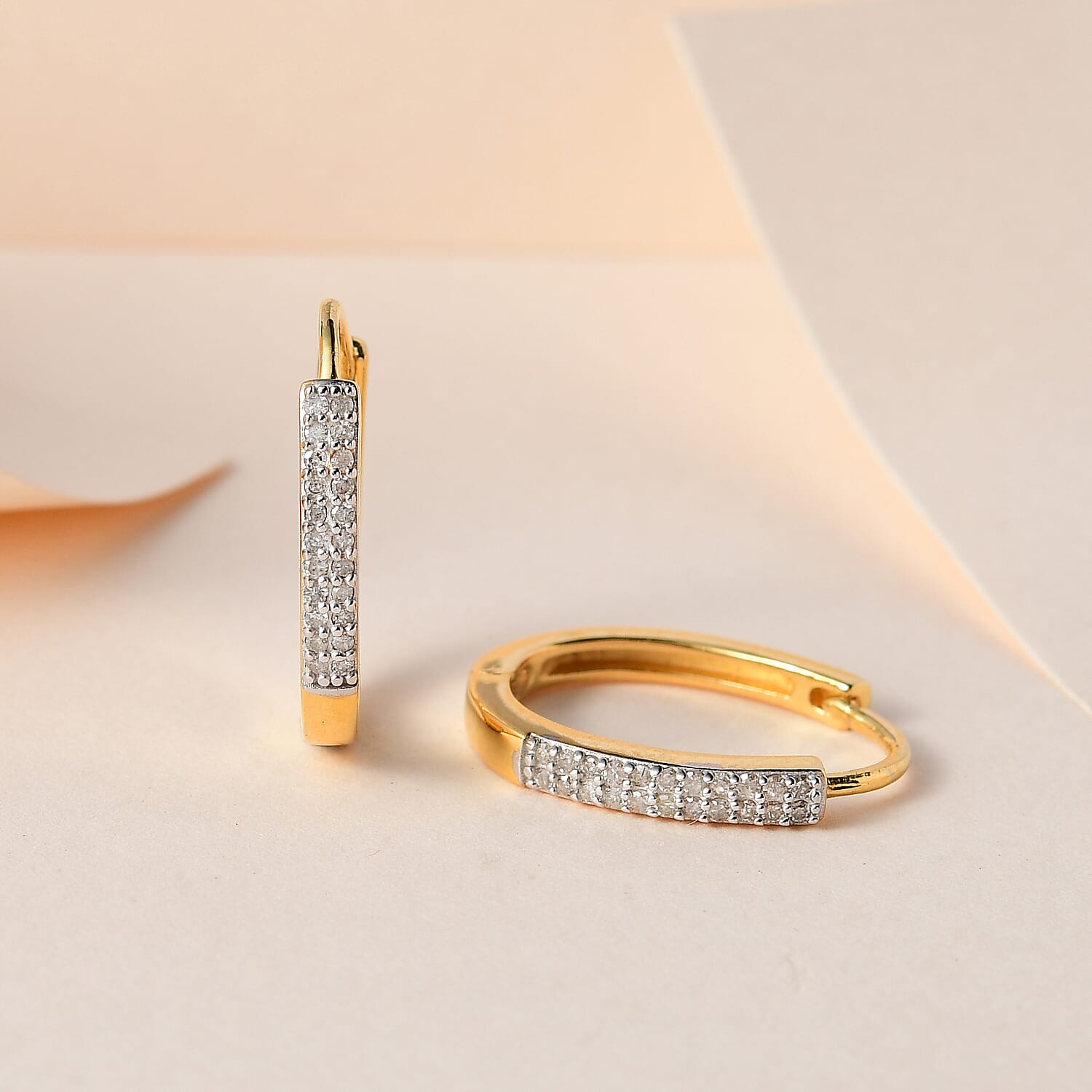 Diamond Hoop Earrings in 18K Yellow Gold Vermeil Plated Sterling Silver 0.25 Ct.