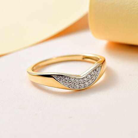 9K Yellow Gold SGL Certified Diamond (I3 - G-H) Wishbone Ring 0.10 Ct.