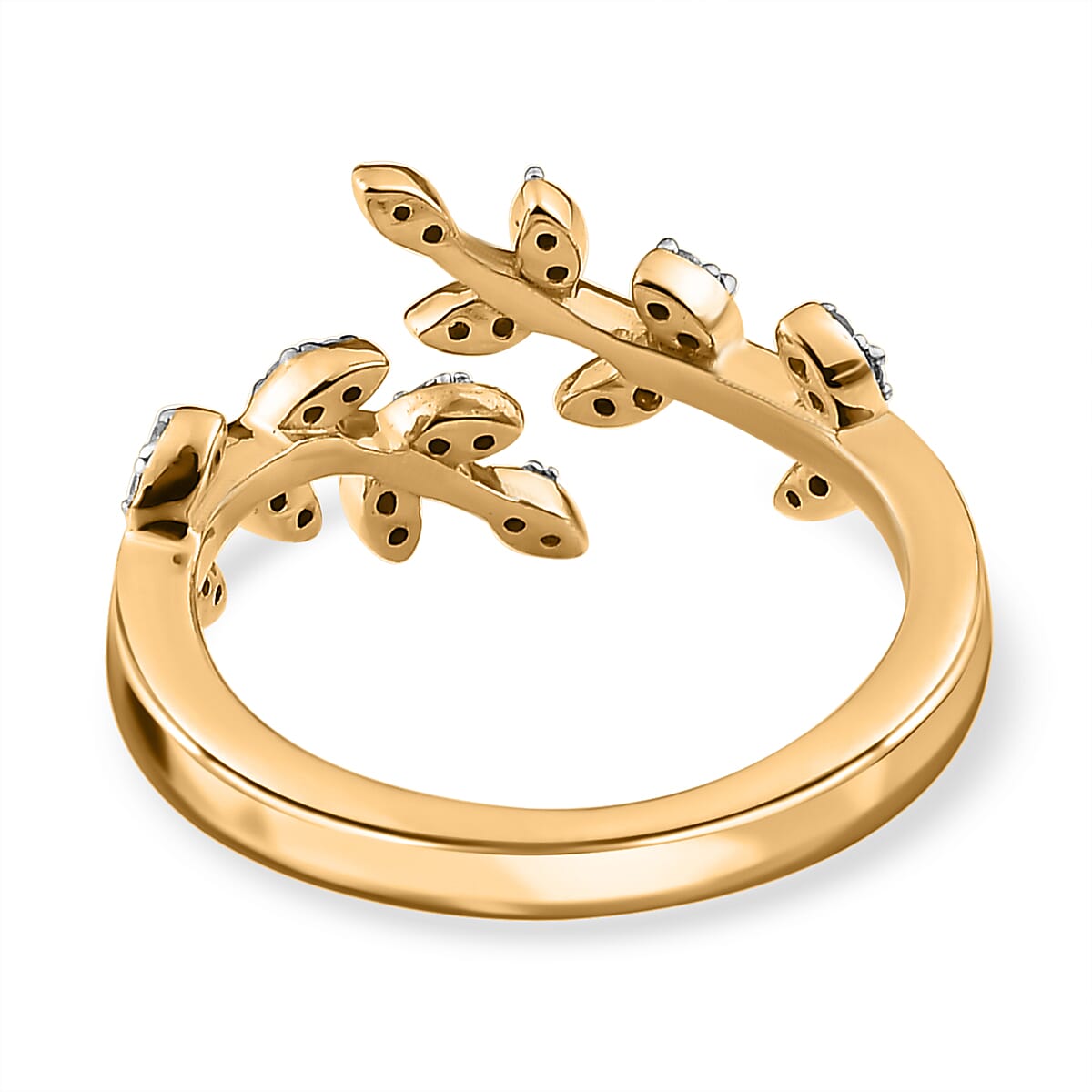 Diamond Adjustable Leaf Ring in 18K Yellow Gold Vermeil Plated Sterling Silver 0.14 Ct.