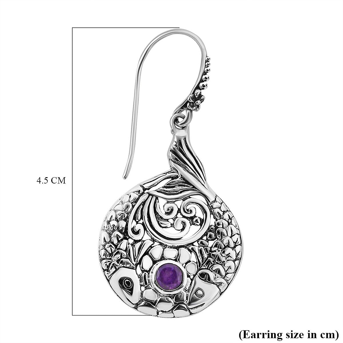 Royal Bali Collection - Amethyst Earrings (with Hook) in Sterling Silver, Silver Wt. 7 Gms