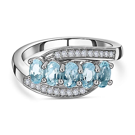Espirito Santo Aquamarine and Natural Zircon Ring in Platinum Overlay Sterling Silver 1.27 Ct Espirito Santo Aquamarine and Natural Zircon Ring in Platinum Overlay Sterling Silver 1.27 Ct