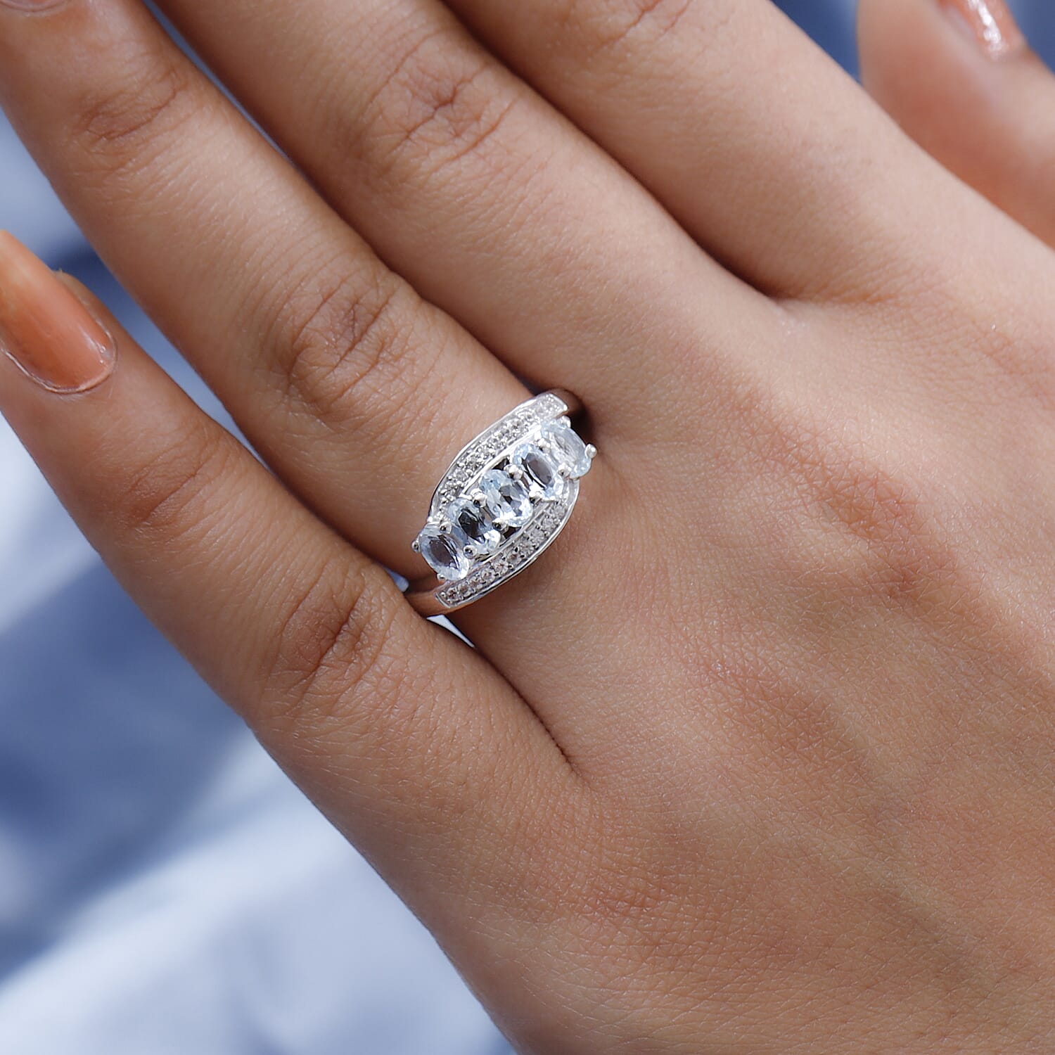 Espirito Santo Aquamarine and Natural Zircon Ring in Platinum Overlay Sterling Silver 1.27 Ct