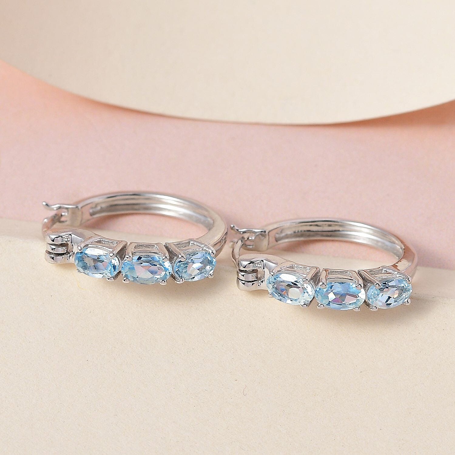 Espirito Santo Aquamarine Hoop Earrings in Platinum Overlay Sterling Silver 1.32 Ct