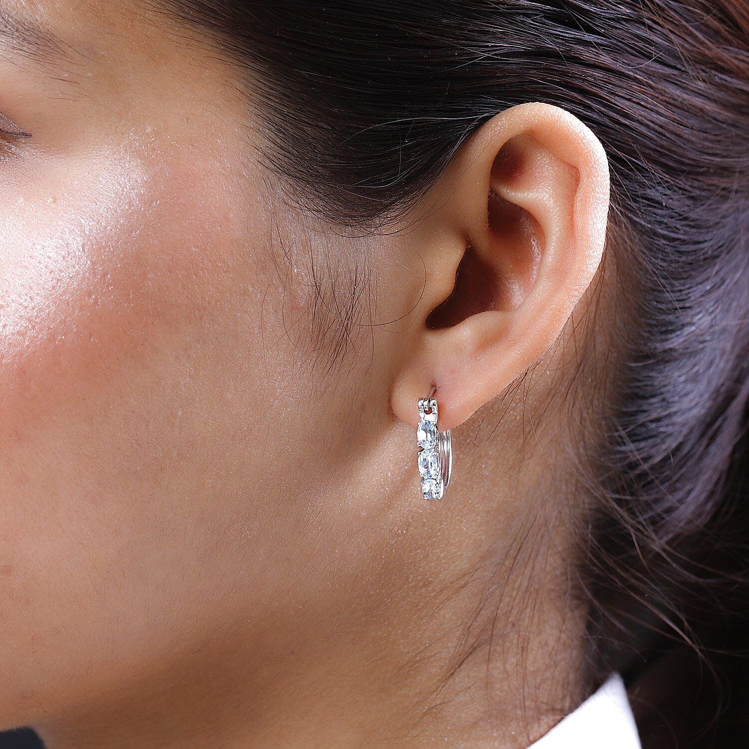 Espirito Santo Aquamarine Hoop Earrings in Platinum Overlay Sterling Silver 1.32 Ct