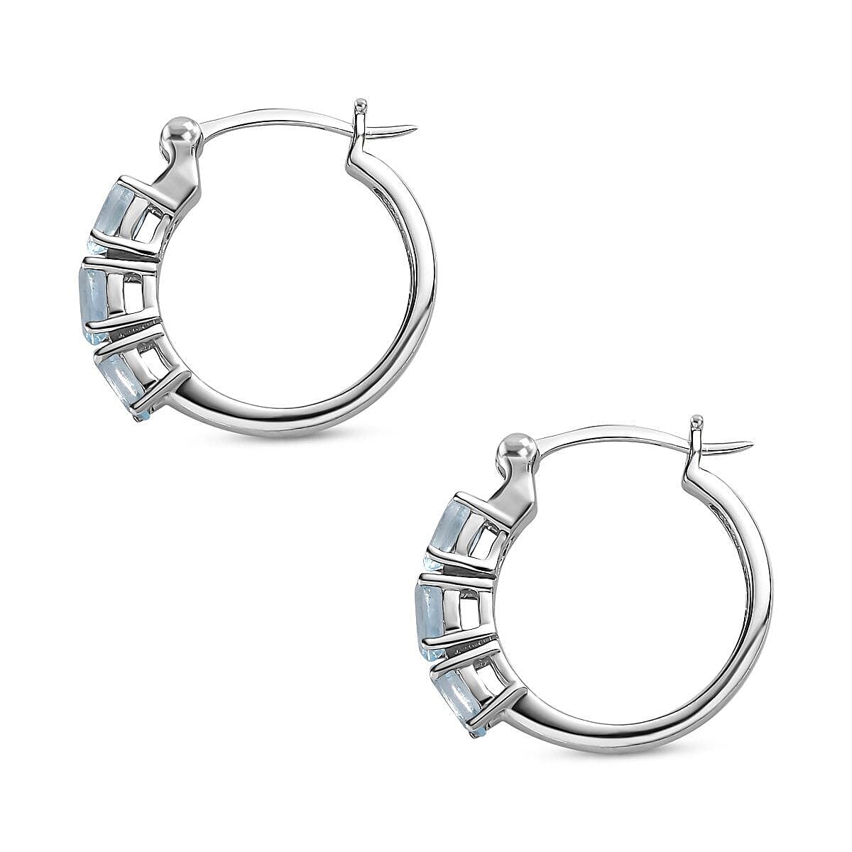 Espirito Santo Aquamarine Hoop Earrings in Platinum Overlay Sterling Silver 1.32 Ct