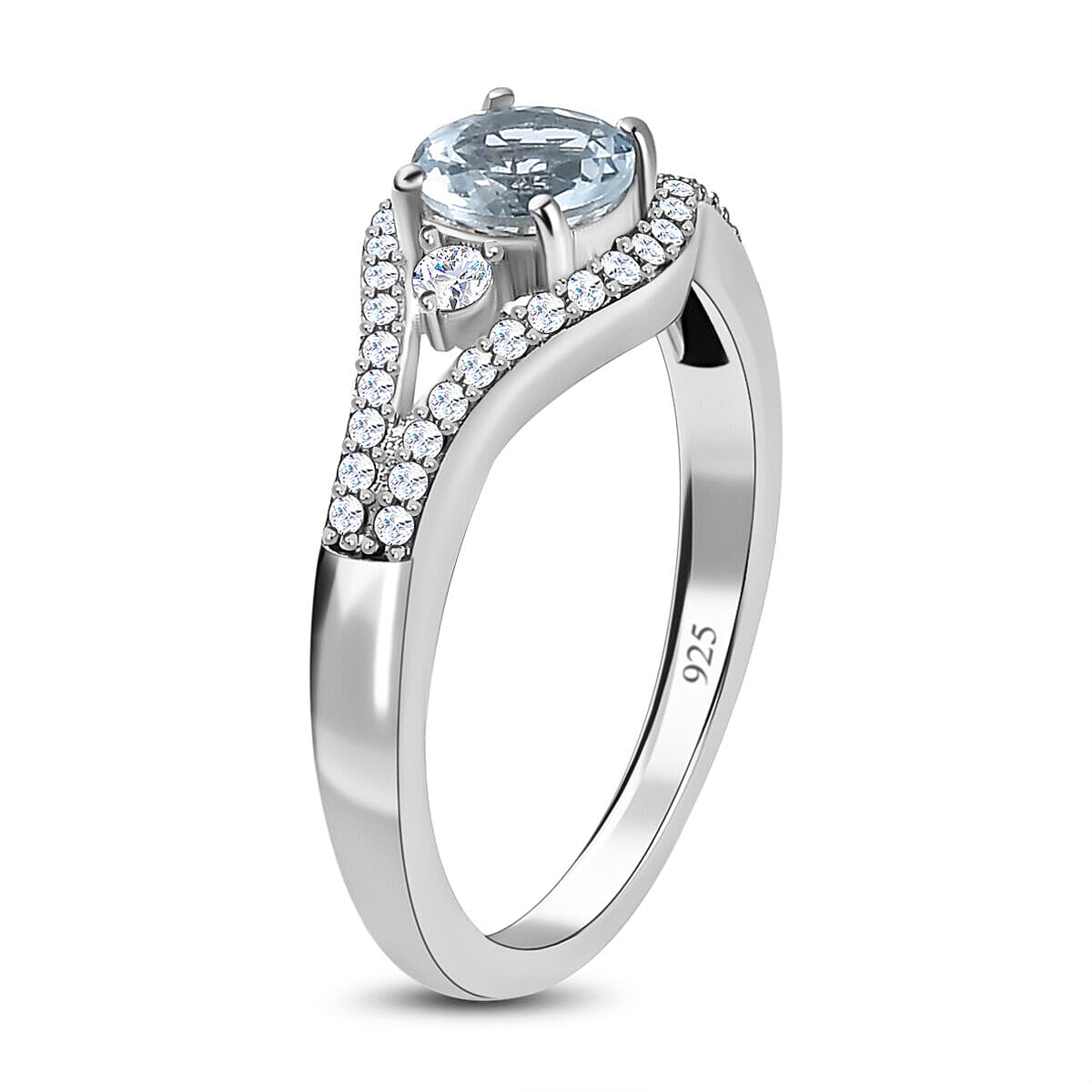 Espirito Santo Aquamarine and Natural Zircon Ring in Platinum Overlay Sterling Silver 1.22 Ct
